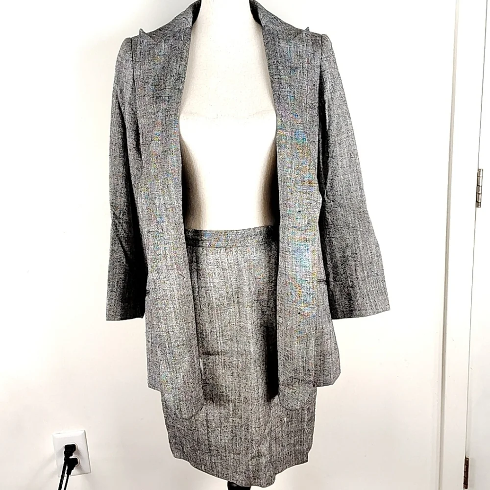 Vintage Silk Neiman Marcus 100% Silk Tweed Skirt Suit Set 90s Career Woman Wear